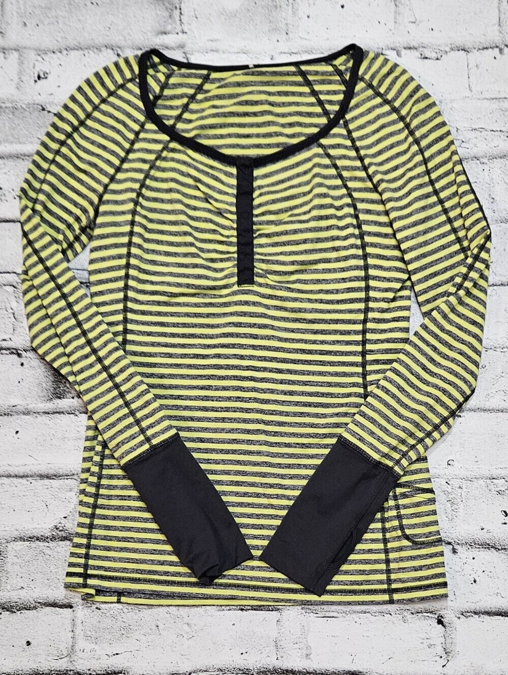 Lululemon Striped Long Sleeve Run Top Thumbholes Yellow Gray Size 8